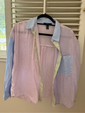 Forever 21 Pastel Multi-Stripe Lightweight Shirt - Pink, Blue & Yellow